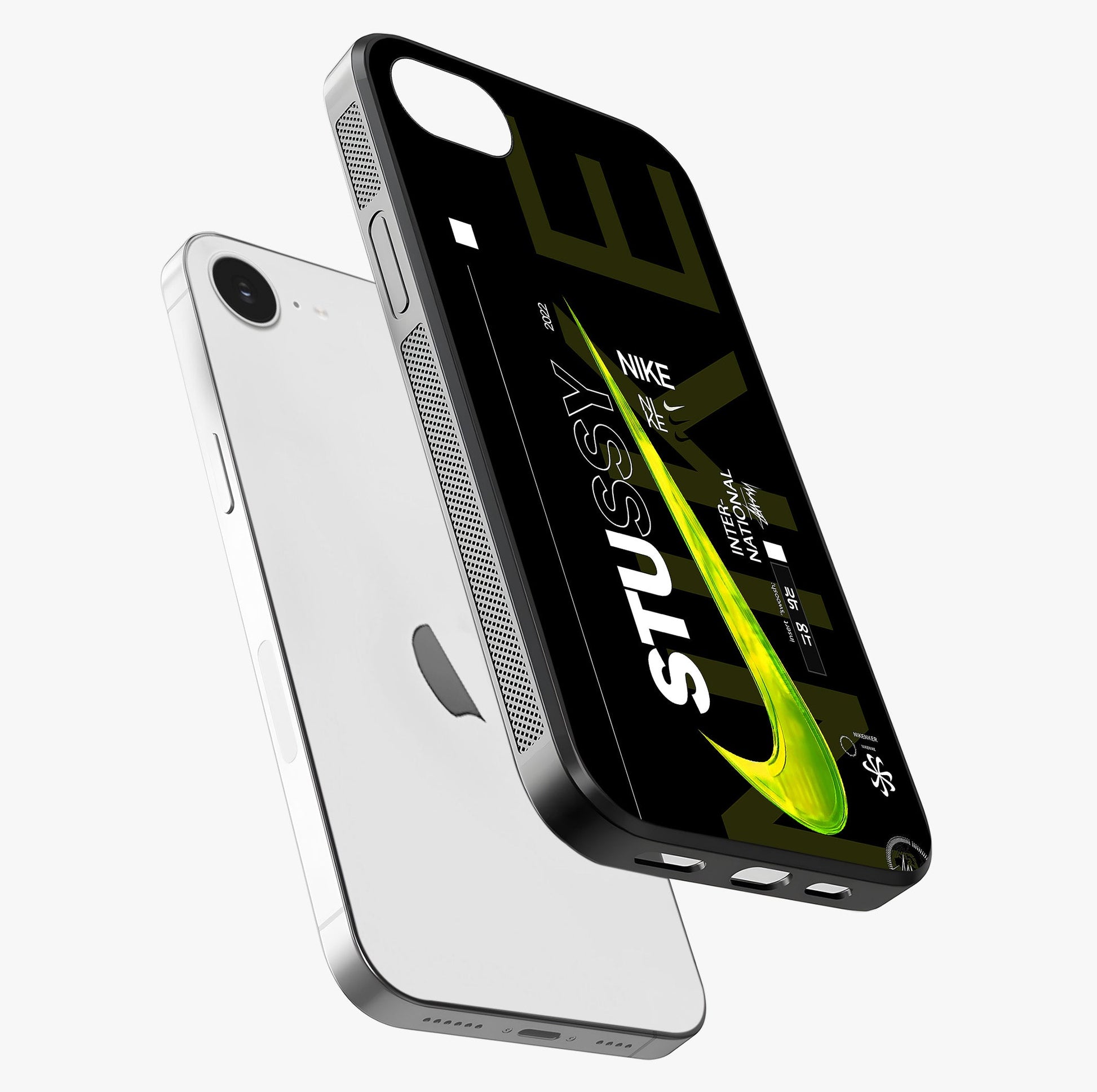 Neon Street Edition Glass Case laid diagonally highlighting side profile, edges and glossy glass shine.