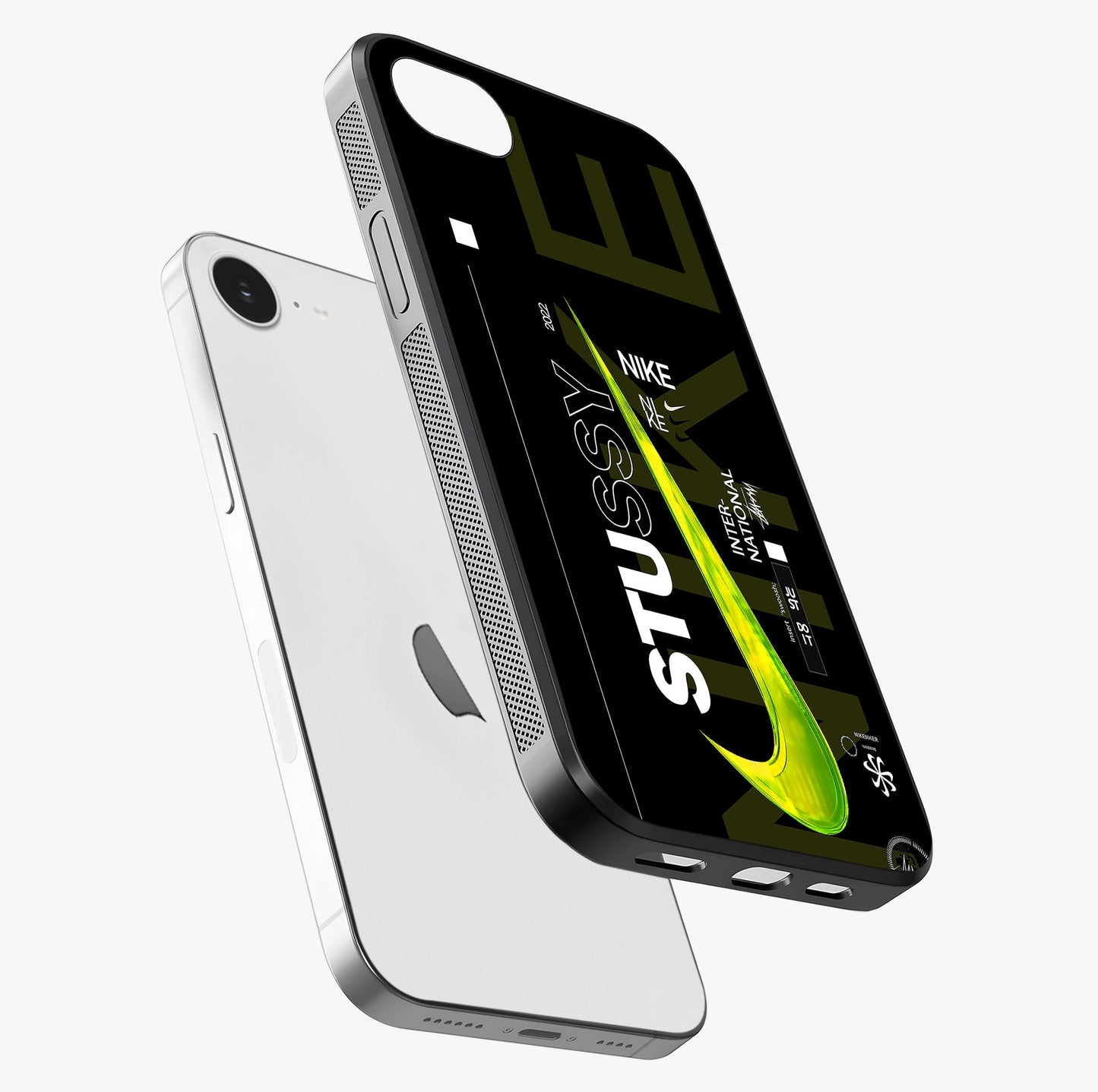 Neon Street Edition Glass Case laid diagonally highlighting side profile, edges and glossy glass shine.