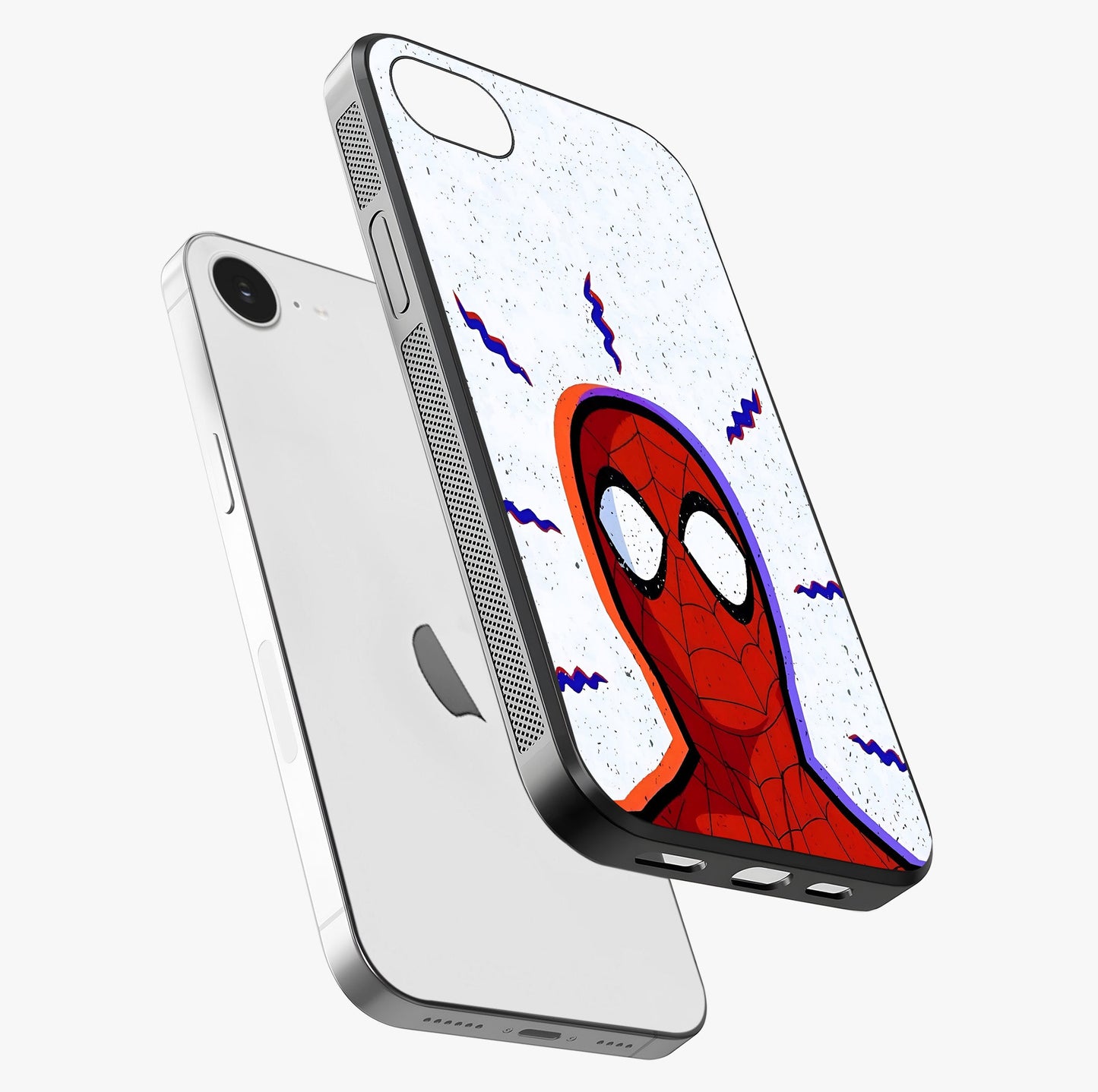Omg Spiderman Glass Case laid diagonally highlighting side profile, edges and glossy glass shine.
