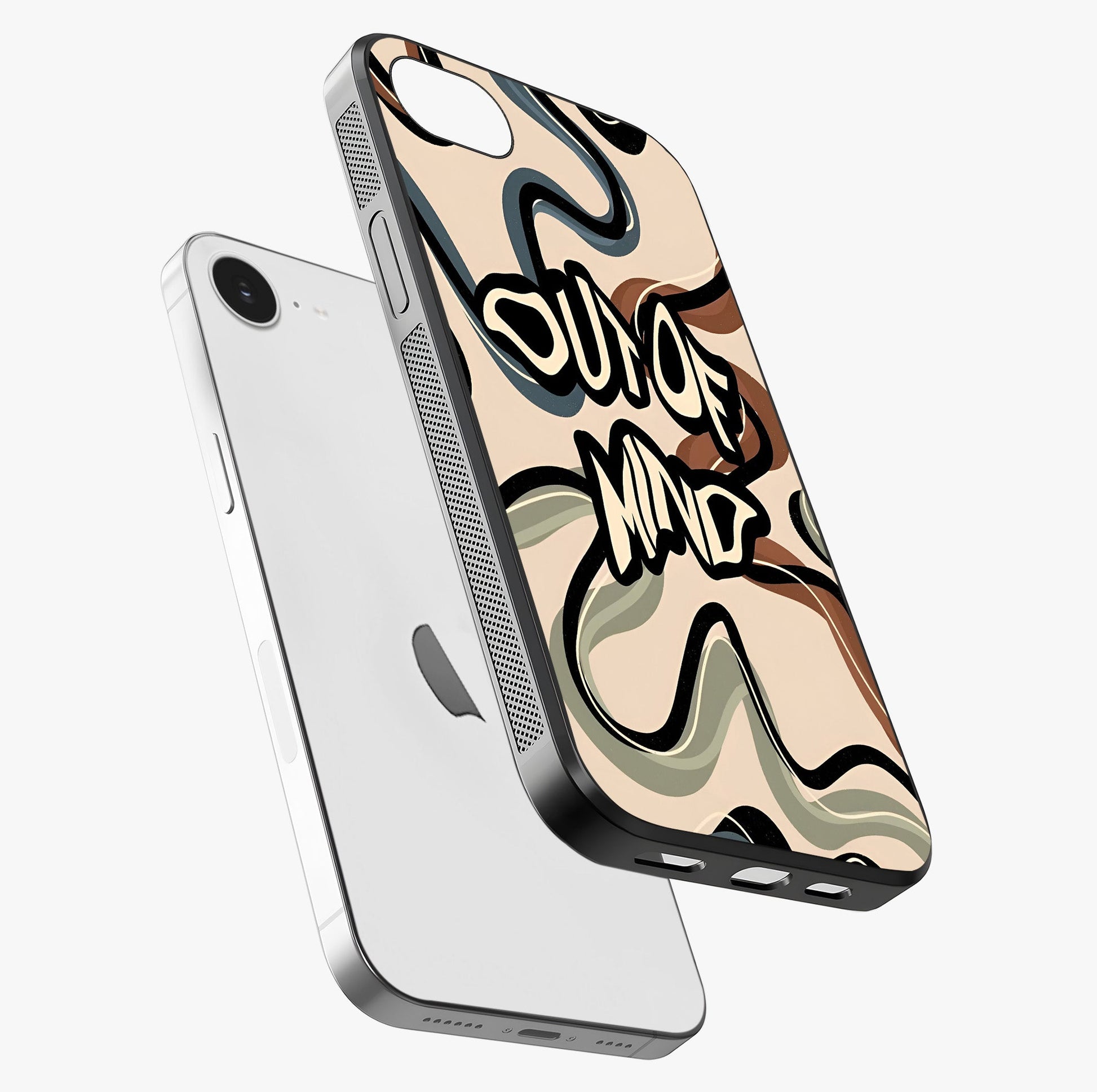 Out Of Mind Glass Case laid diagonally highlighting side profile, edges and glossy glass shine.