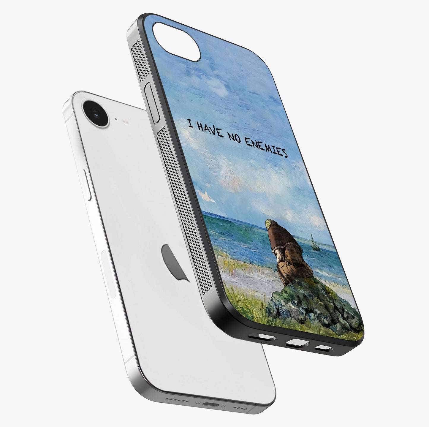 Peace Beyond War Glass Case laid diagonally highlighting side profile, edges and glossy glass shine.