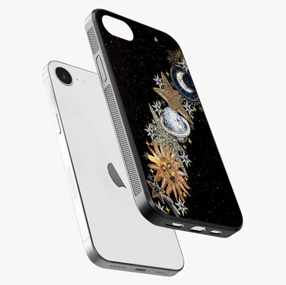 Pearls Universe Object Glass Case laid diagonally highlighting side profile, edges and glossy glass shine.