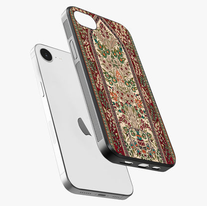 Persian Inspired Glass Case laid diagonally highlighting side profile, edges and glossy glass shine.