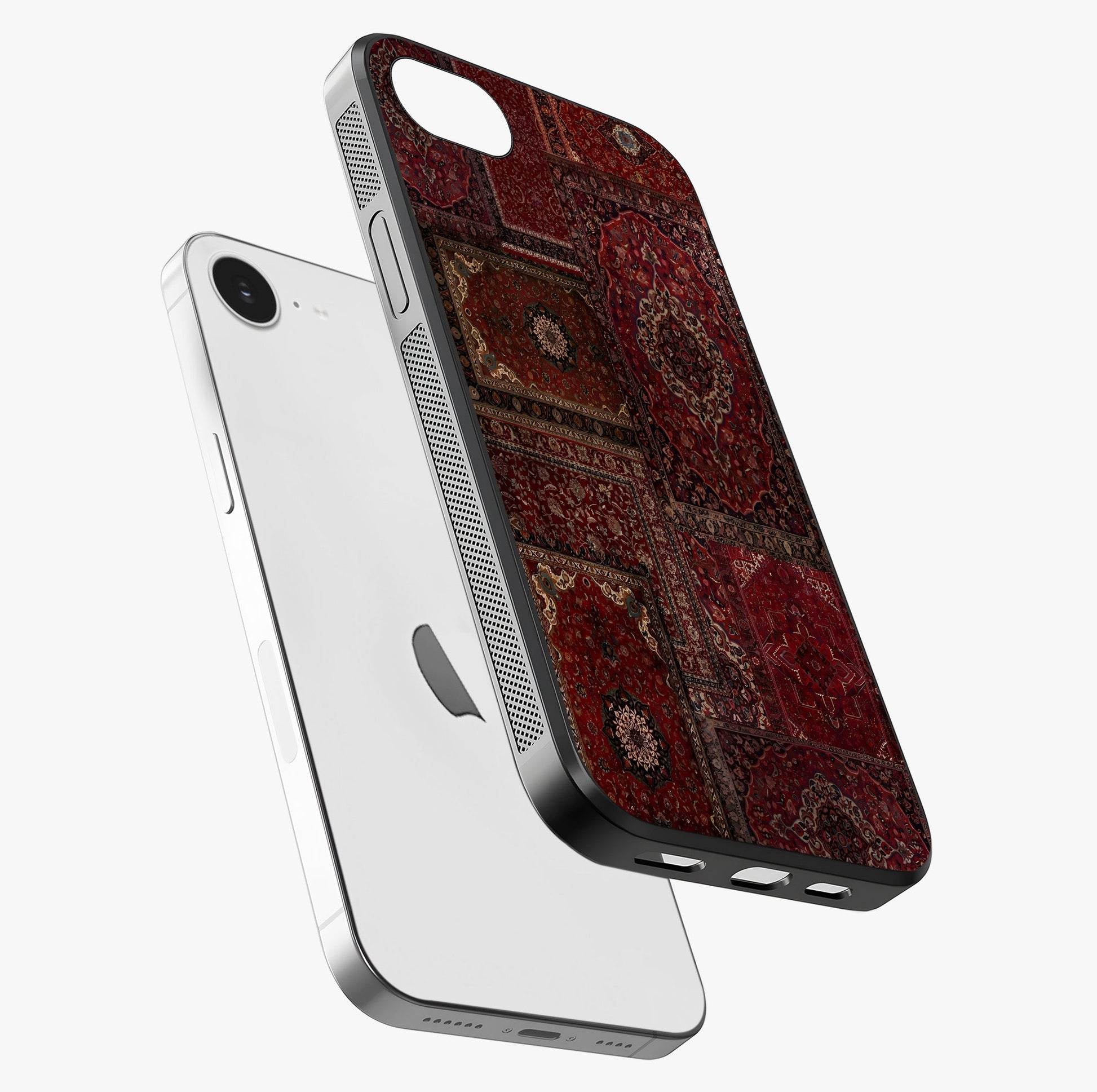 Persian Velvet Tale Glass Case laid diagonally highlighting side profile, edges and glossy glass shine.