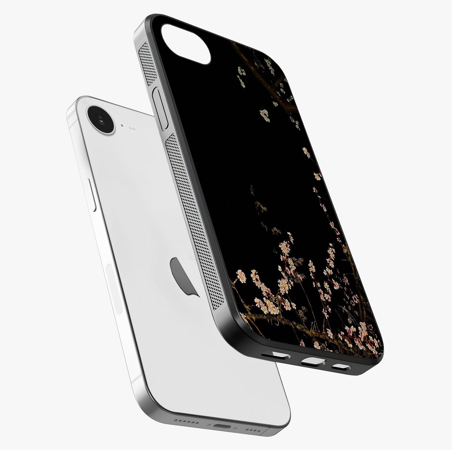 Petal Moon Light With Custom Name Glass Case laid diagonally highlighting side profile, edges and glossy glass shine.