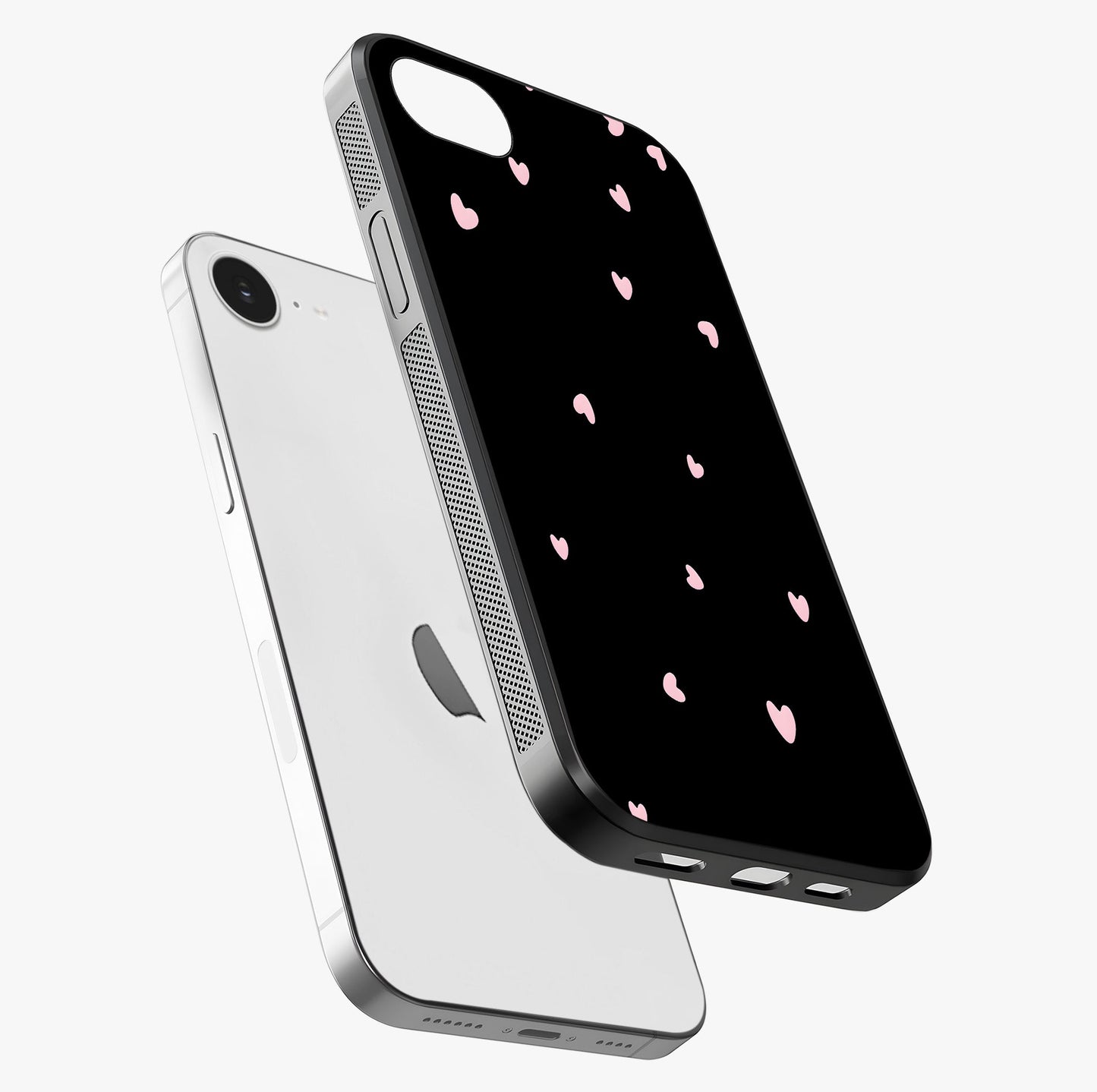 Pink Love Drops Glass Case laid diagonally highlighting side profile, edges and glossy glass shine.