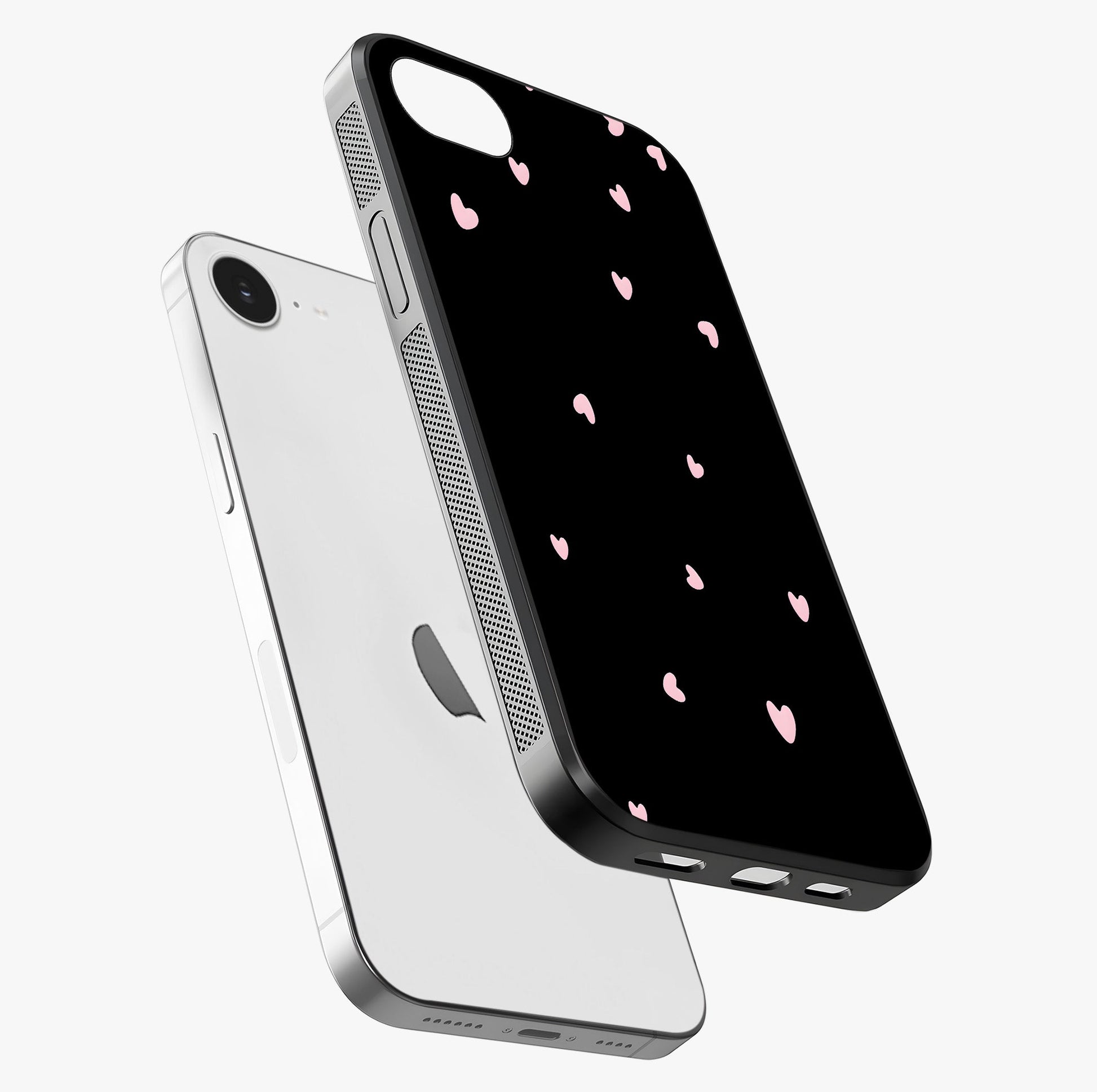 Pink Love Drops Glass Case laid diagonally highlighting side profile, edges and glossy glass shine.