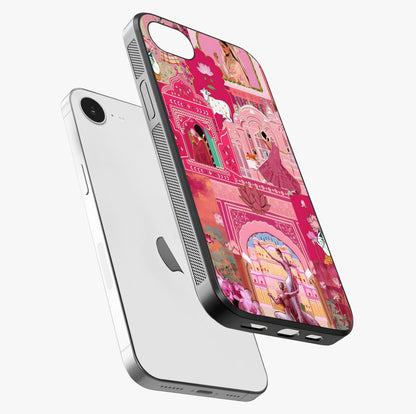 Pink Palace Muse Glass Case laid diagonally highlighting side profile, edges and glossy glass shine.