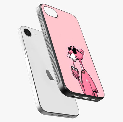 Pink Panther Glass Case laid diagonally highlighting side profile, edges and glossy glass shine.