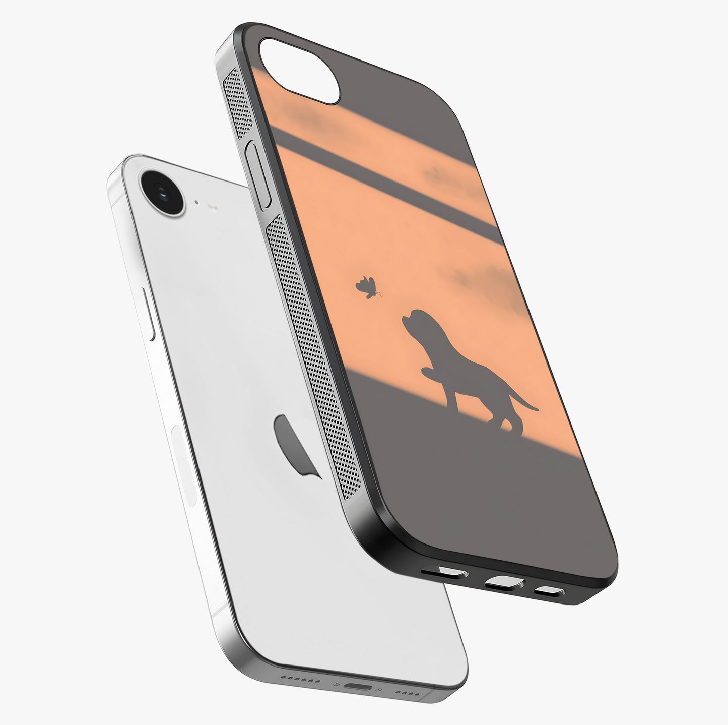 Puppy Shadow Art Glass Case laid diagonally highlighting side profile, edges and glossy glass shine.