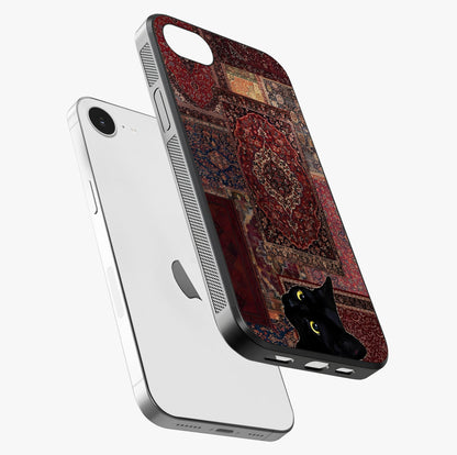 Regal Magic Cat Apple Glass Case laid diagonally highlighting side profile, edges and glossy glass shine.