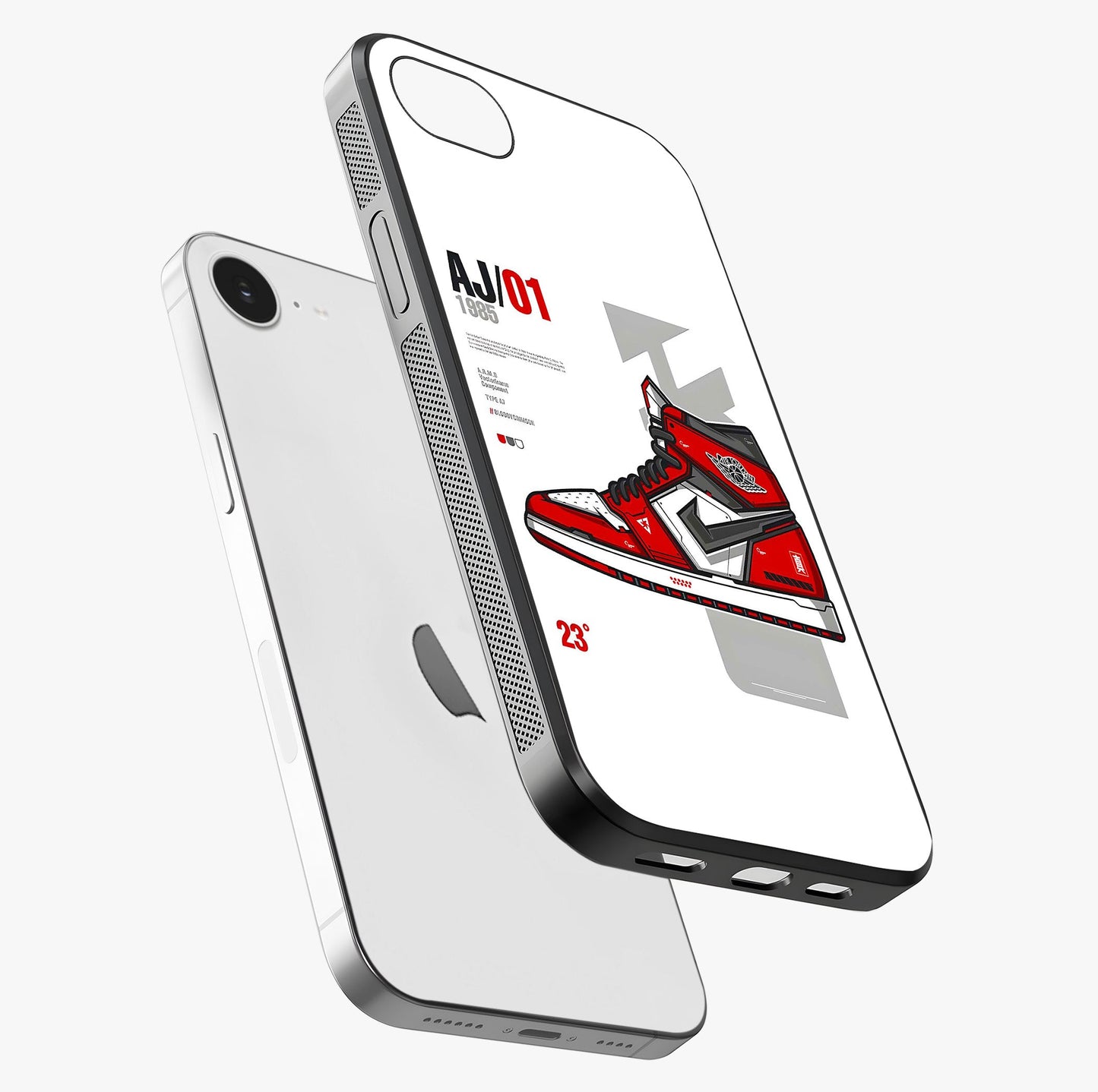 Retro Sneaker Blueprint Glass Case laid diagonally highlighting side profile, edges and glossy glass shine.