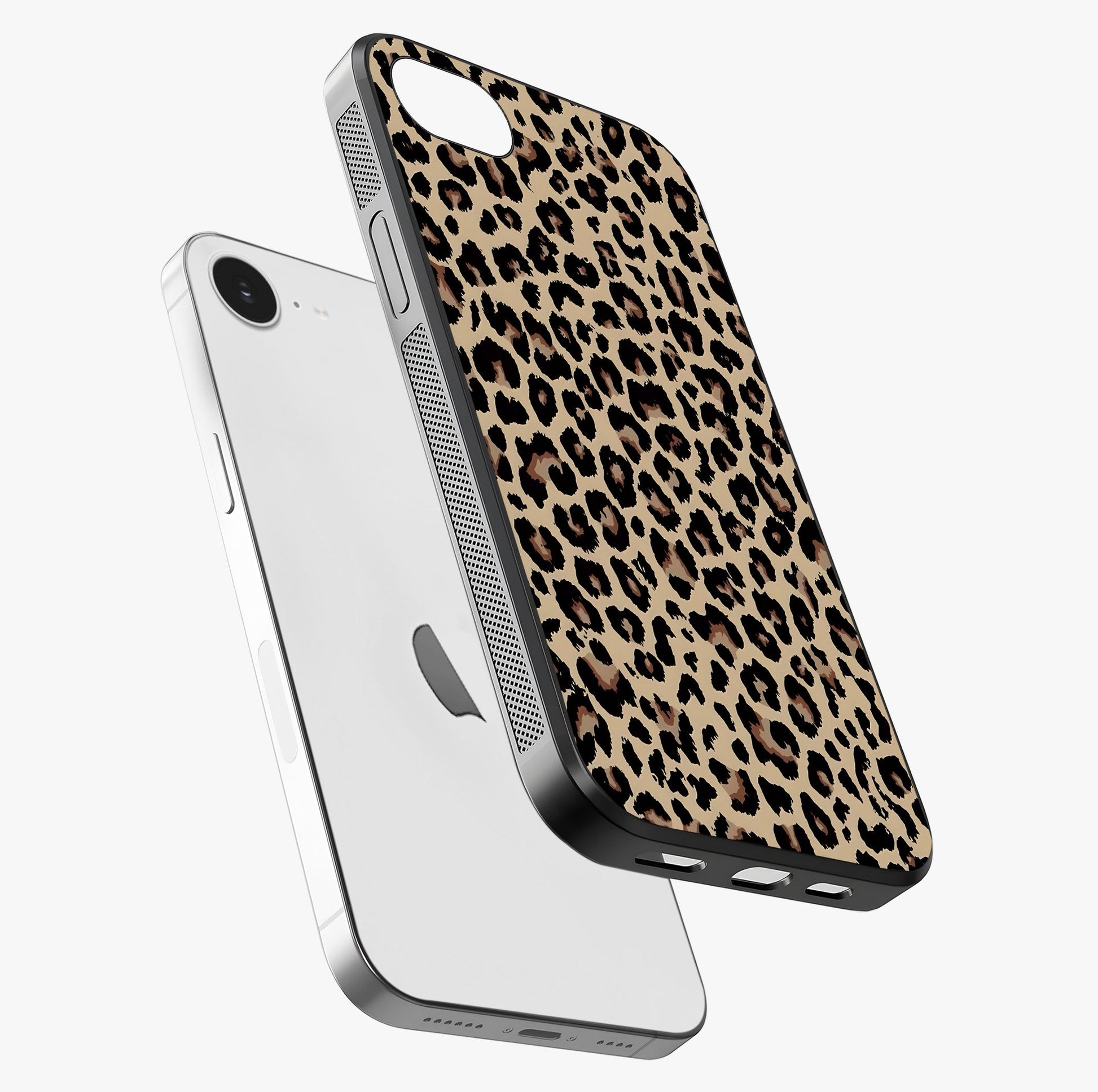 Savage Chic Pattern Glass Case laid diagonally highlighting side profile, edges and glossy glass shine.