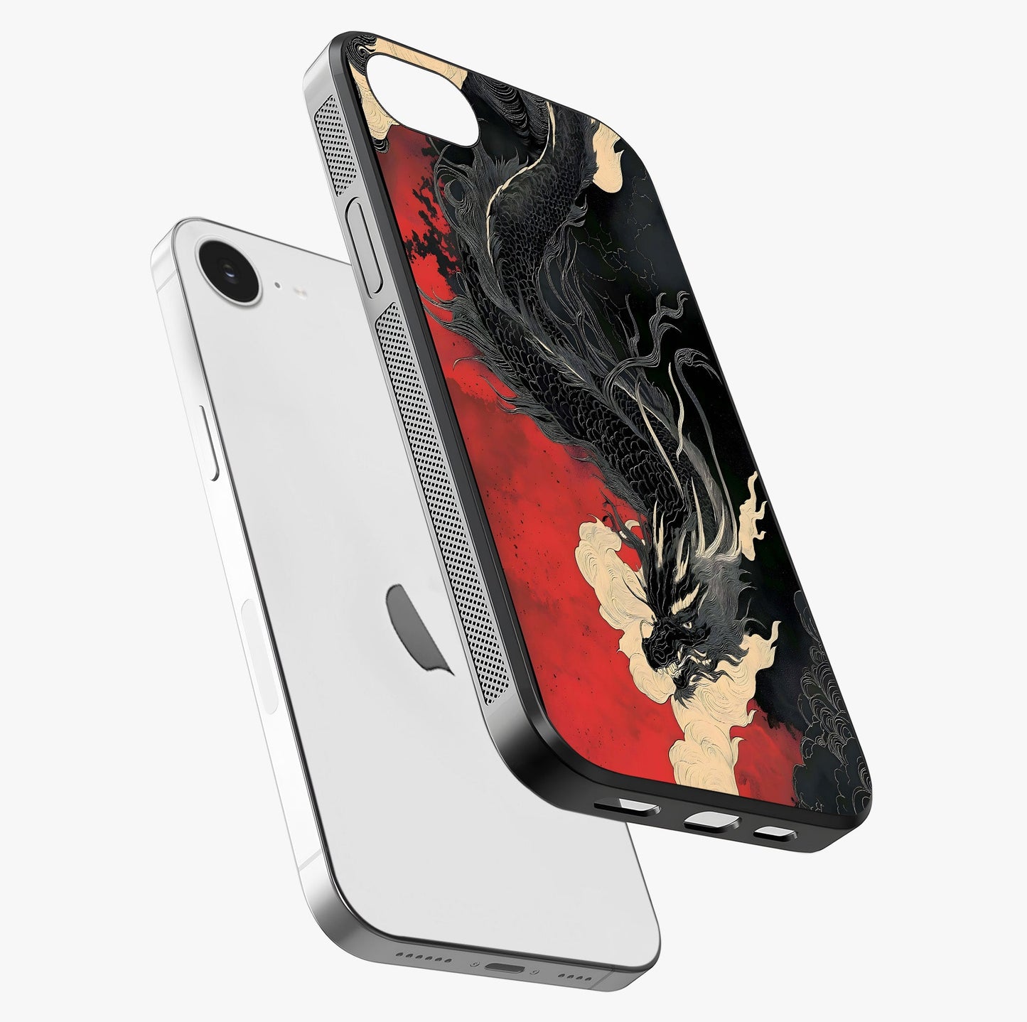 Shadow Dragon Fury Glass Case laid diagonally highlighting side profile, edges and glossy glass shine.