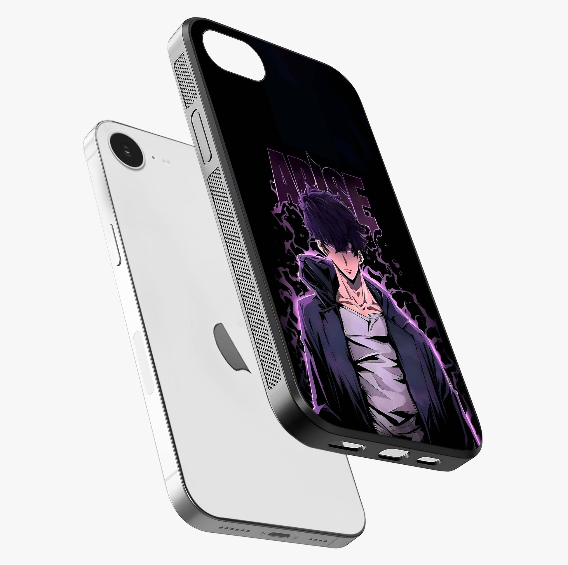 Shadow Monarch Awakening Glass Case laid diagonally highlighting side profile, edges and glossy glass shine.