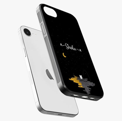 Silent Night Row Glass Case laid diagonally highlighting side profile, edges and glossy glass shine.