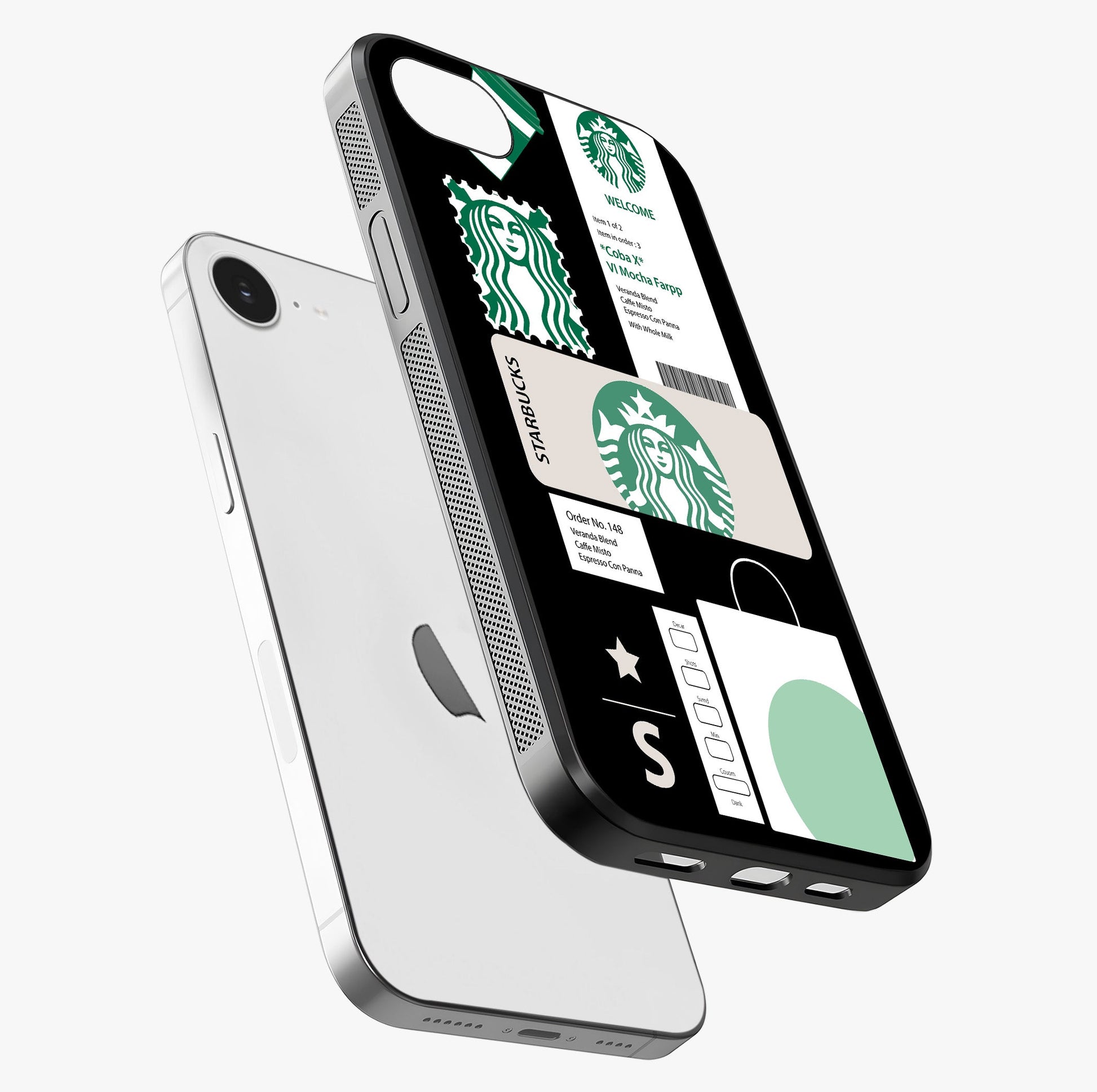 Starbucks Mocha Glass Case laid diagonally highlighting side profile, edges and glossy glass shine.