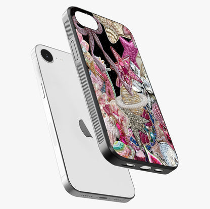 Starlit Jewel Dream Glass Case laid diagonally highlighting side profile, edges and glossy glass shine.
