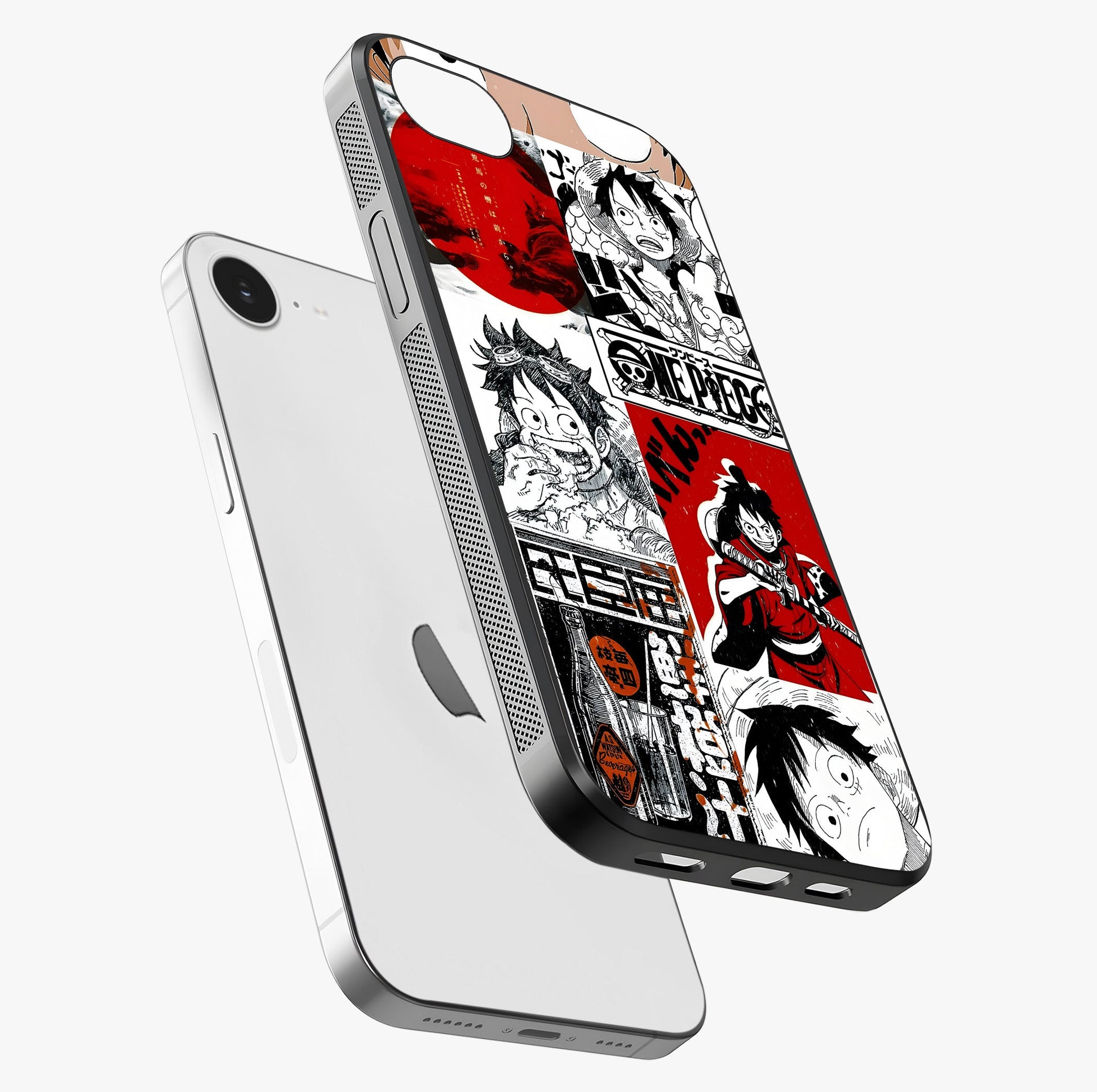 Strawhat Chaos Panels Glass Case laid diagonally highlighting side profile, edges and glossy glass shine.