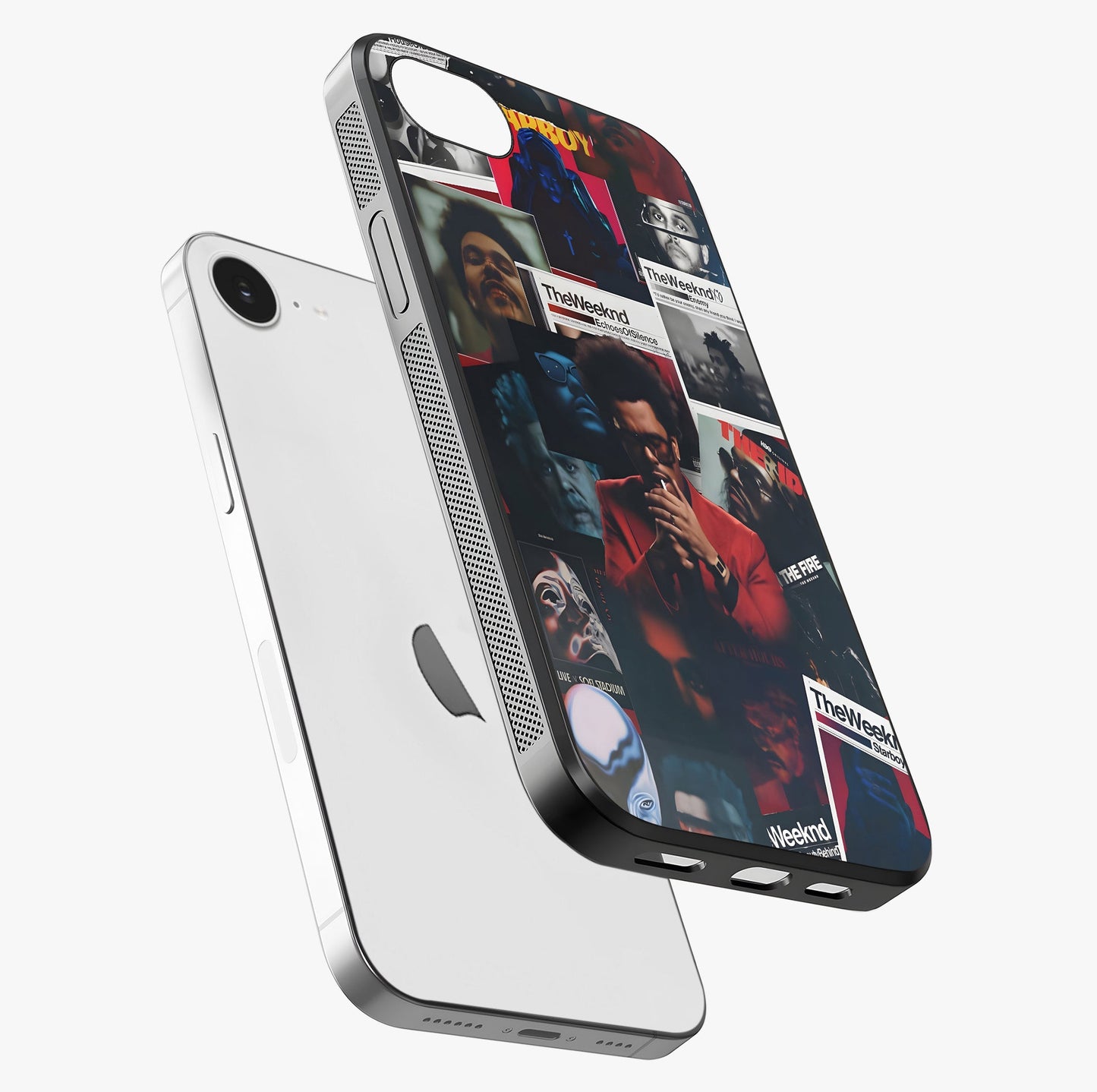 The Weeknd Glass Case laid diagonally highlighting side profile, edges and glossy glass shine.