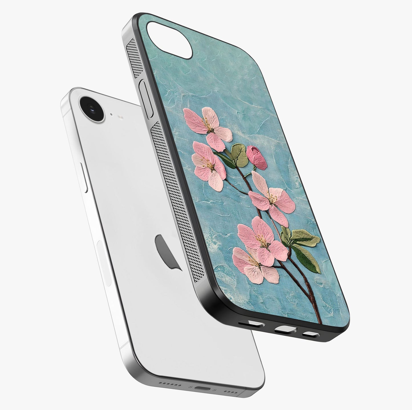 Threaded Blossom Breeze Glass Case laid diagonally highlighting side profile, edges and glossy glass shine.