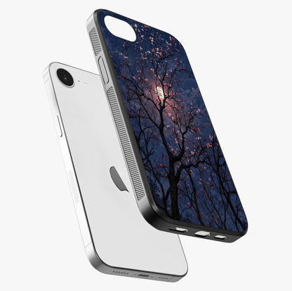 Twilight Sakura Serenade Glass Case laid diagonally highlighting side profile, edges and glossy glass shine.