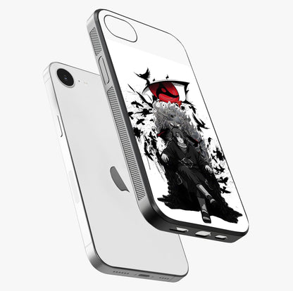 Uchiha Shadow Throne Glass Case laid diagonally highlighting side profile, edges and glossy glass shine.