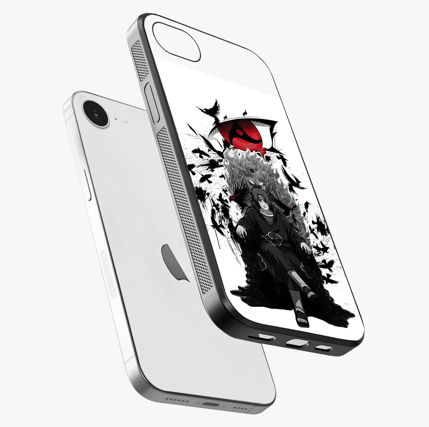 Uchiha Shadow Throne Glass Case laid diagonally highlighting side profile, edges and glossy glass shine.