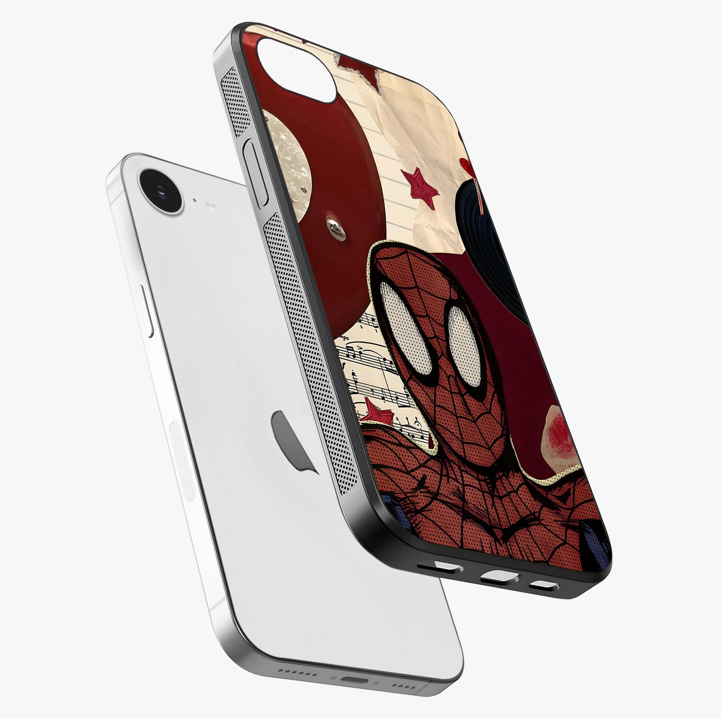 Web Warrior Vibes Glass Case laid diagonally highlighting side profile, edges and glossy glass shine.
