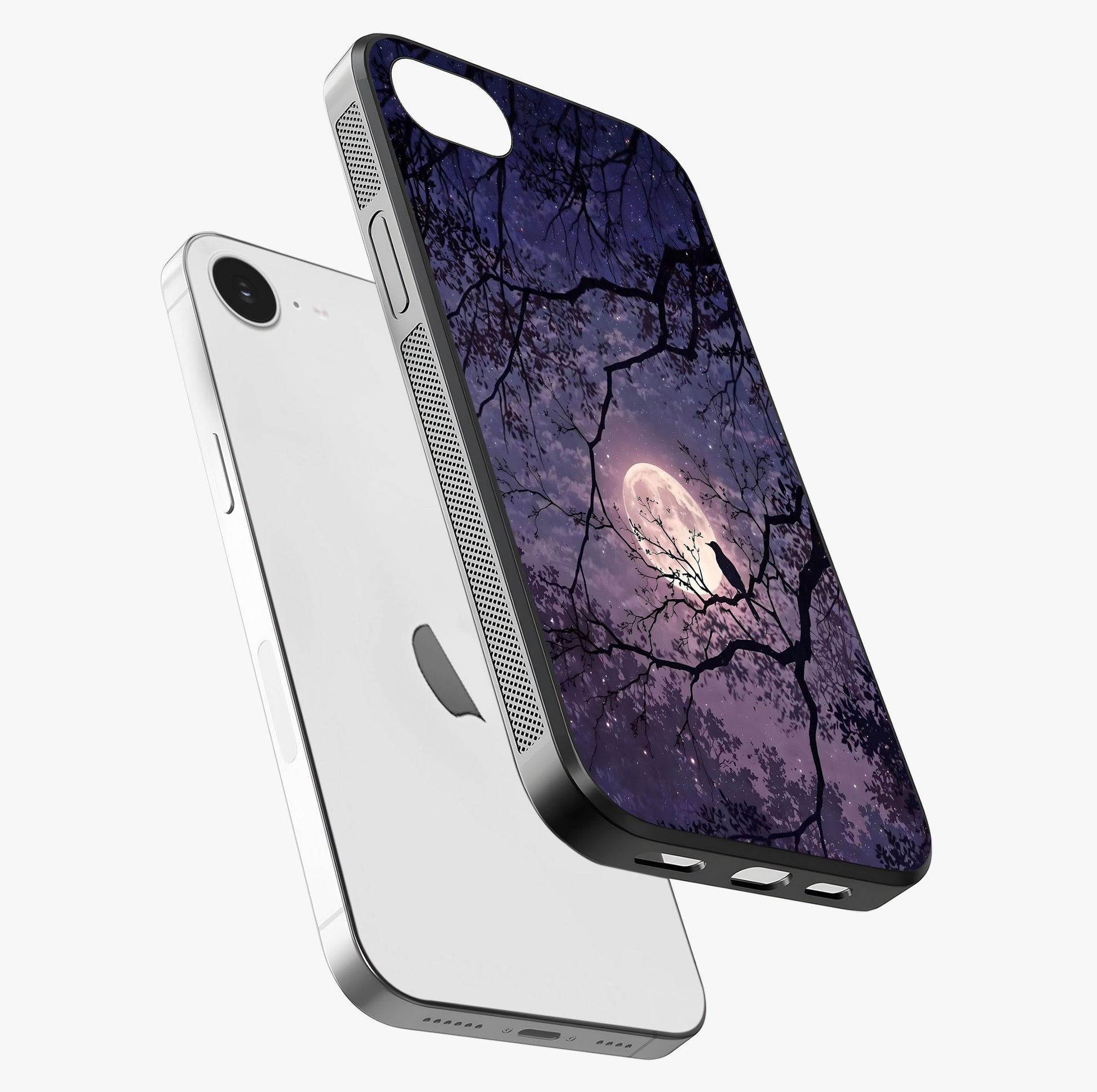 Whispering Moon Silence Glass Case laid diagonally highlighting side profile, edges and glossy glass shine.