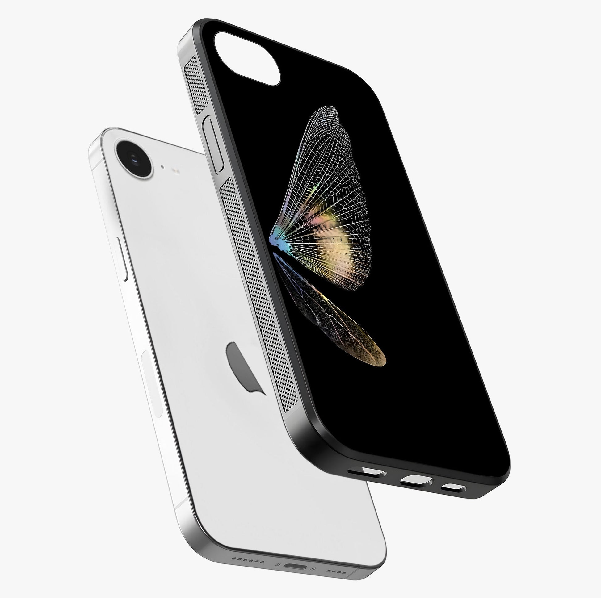 Whispers Of Wings Glass Case laid diagonally highlighting side profile, edges and glossy glass shine.
