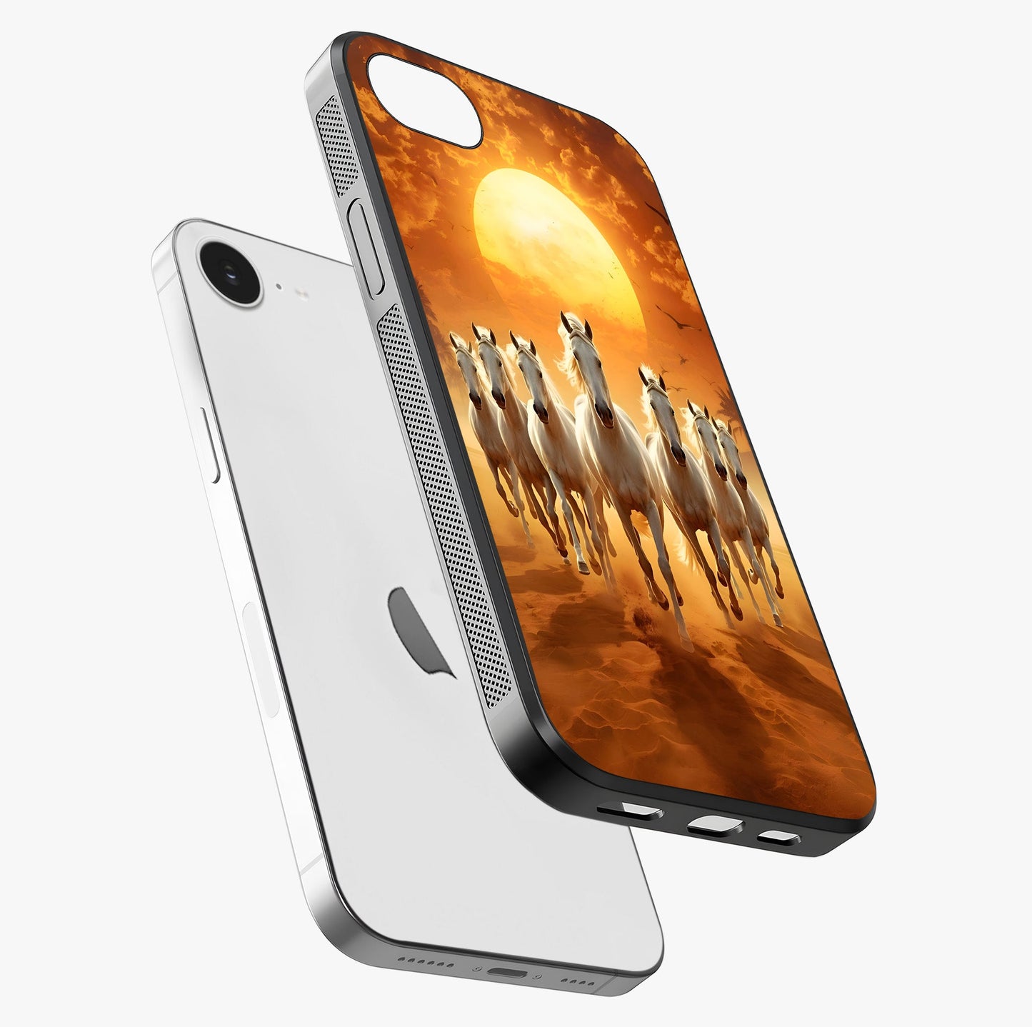 Wild Sunset Majesty Glass Case laid diagonally highlighting side profile, edges and glossy glass shine.