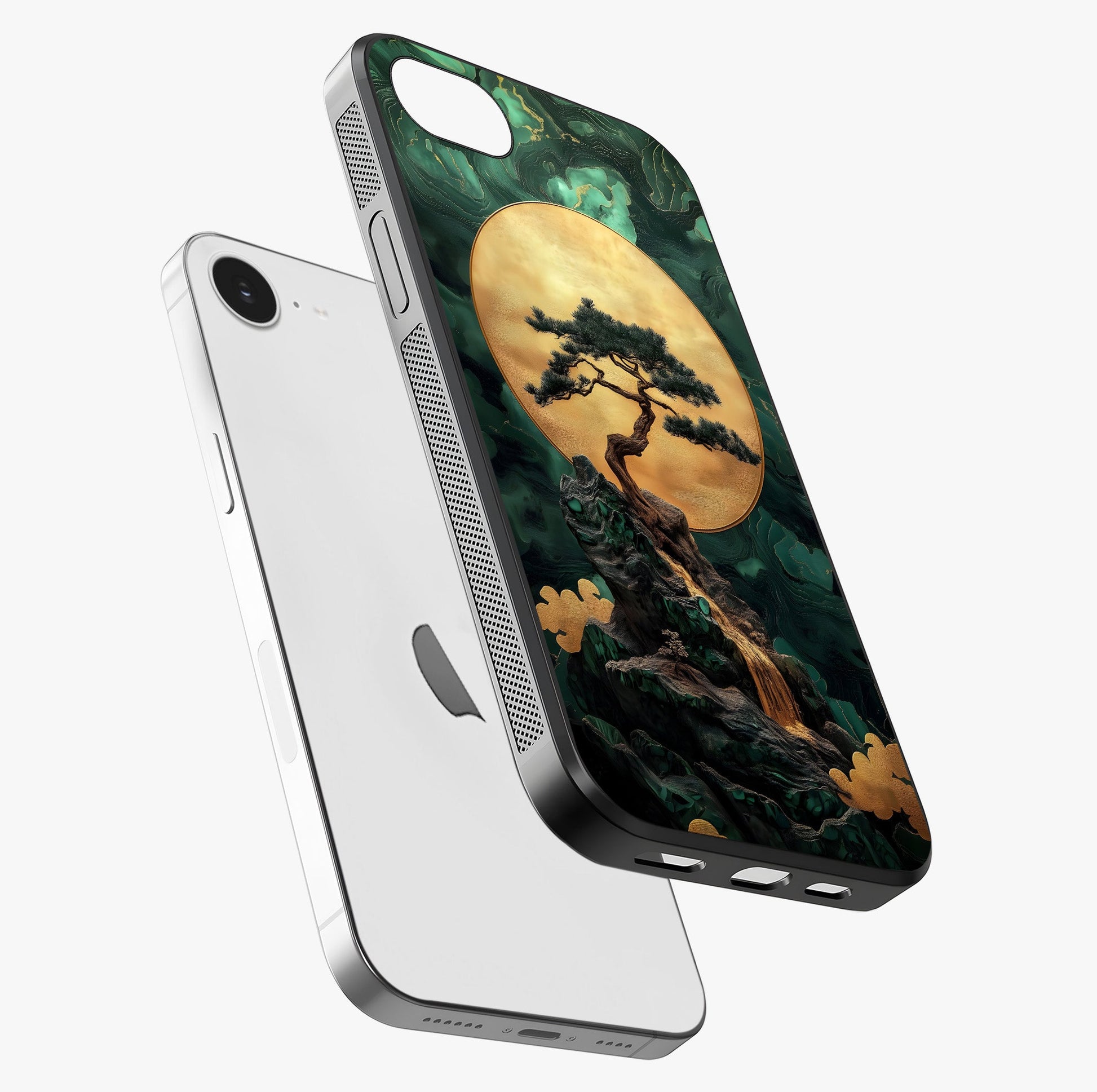 Zen Moon Rise Glass Case laid diagonally highlighting side profile, edges and glossy glass shine.