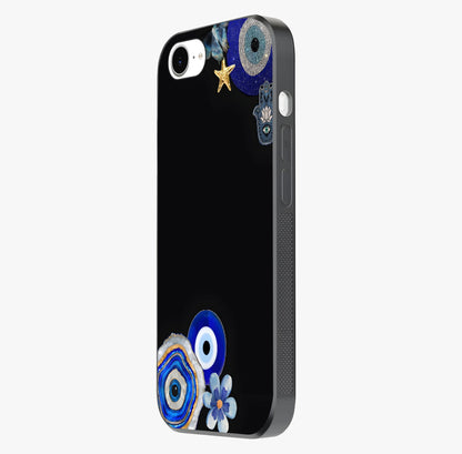 Aesthetic Blue Evil Eye Glass Case photographed in natural light showing reflective finish and design depth.