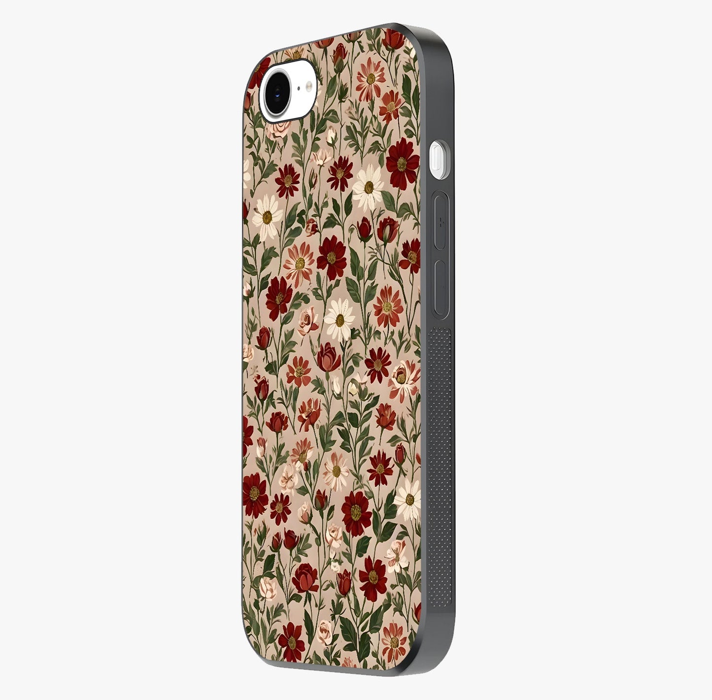 Biege Flower With Leaf Glass Case photographed in natural light showing reflective finish and design depth.