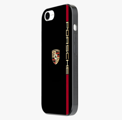 Black Minimal Porsche Glass Case photographed in natural light showing reflective finish and design depth.