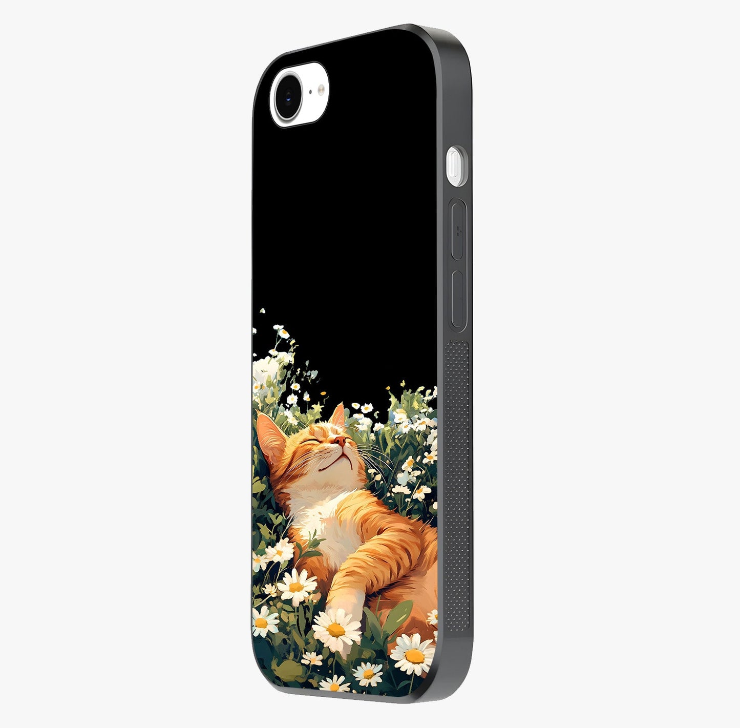 Blissful Bloom Cat Glass Case photographed in natural light showing reflective finish and design depth.