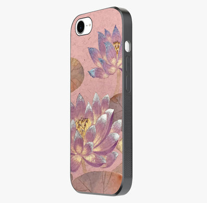 Blossom Mist Lotus Glass Case photographed in natural light showing reflective finish and design depth.
