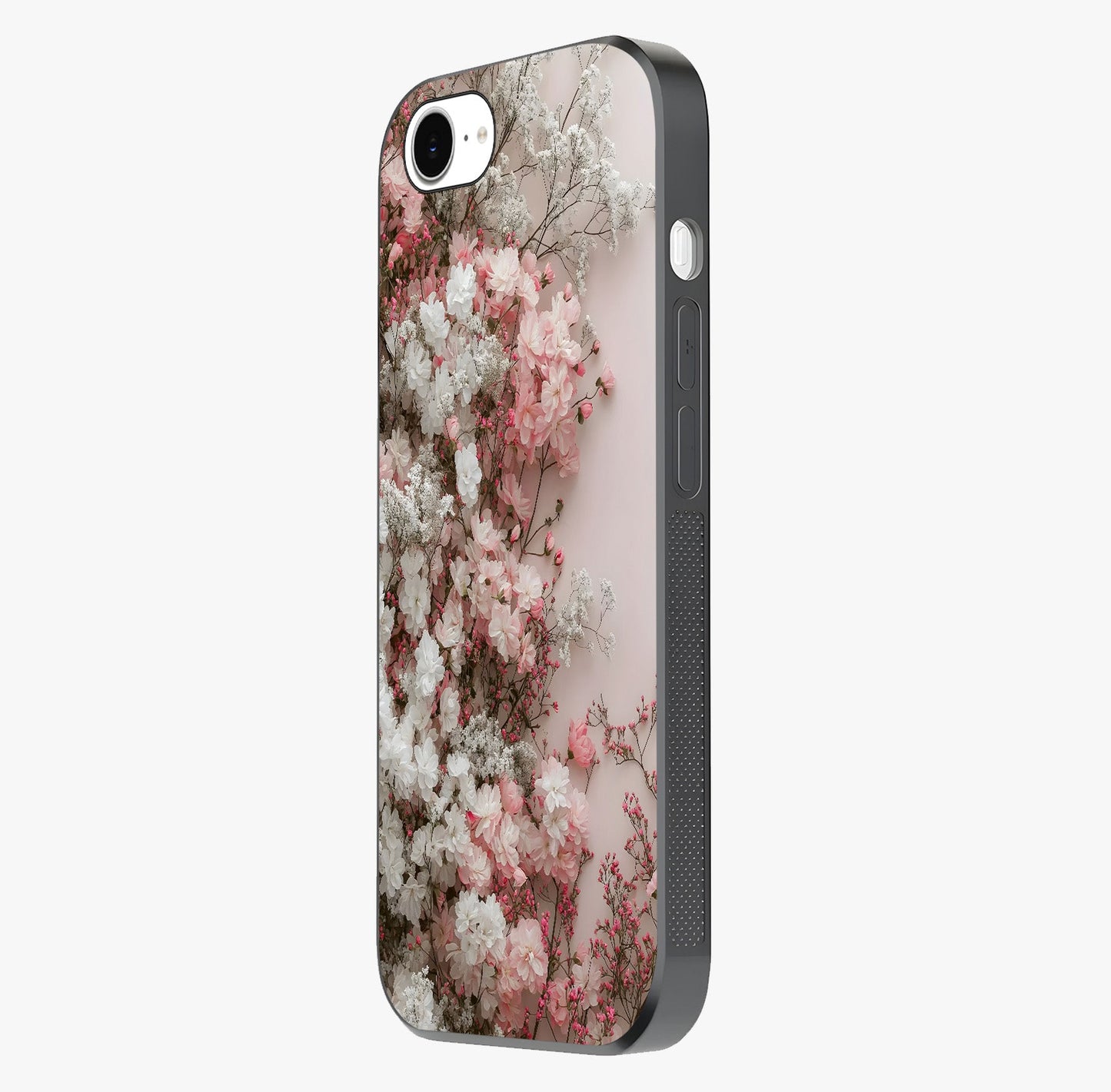 Blush Blossom Cloud Glass Case photographed in natural light showing reflective finish and design depth.