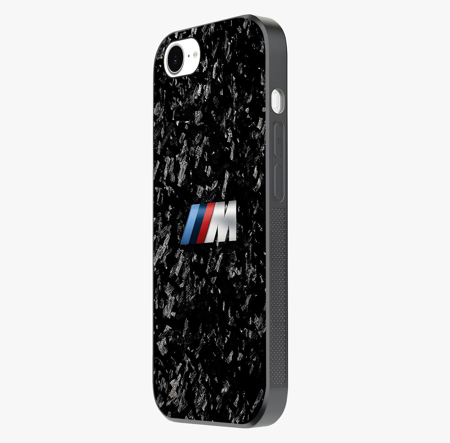 Carbon Speed Mark Glass Case photographed in natural light showing reflective finish and design depth.