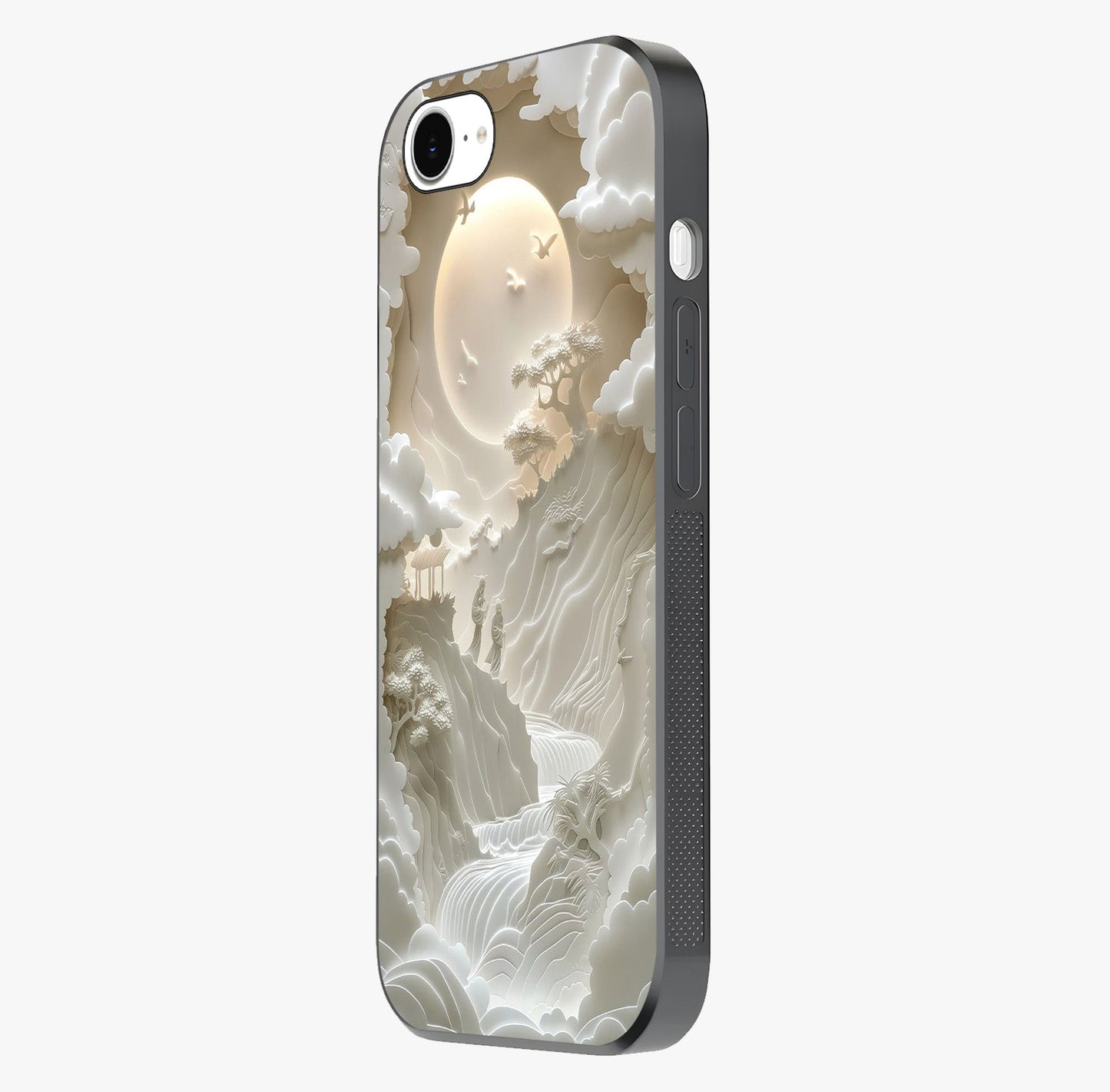 Celestial Origami Glass Case photographed in natural light showing reflective finish and design depth.