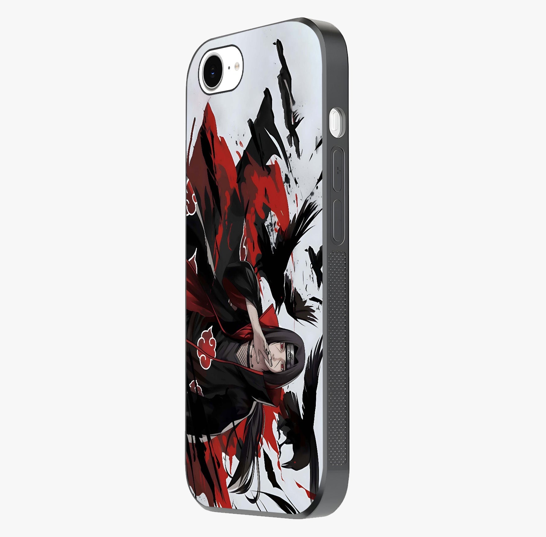 Crimson Crow Illusion Glass Case photographed in natural light showing reflective finish and design depth.