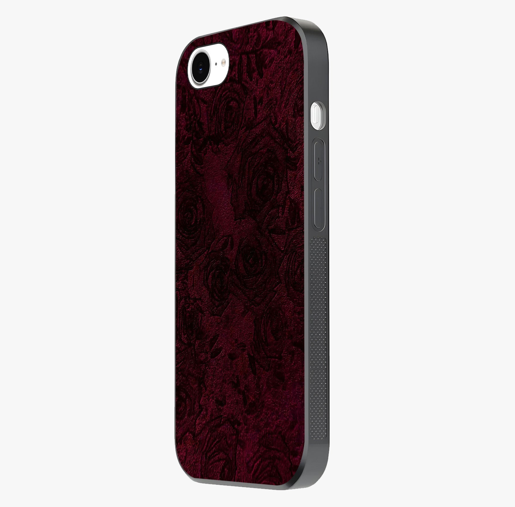 Crimson Fade Flow Glass Case photographed in natural light showing reflective finish and design depth.