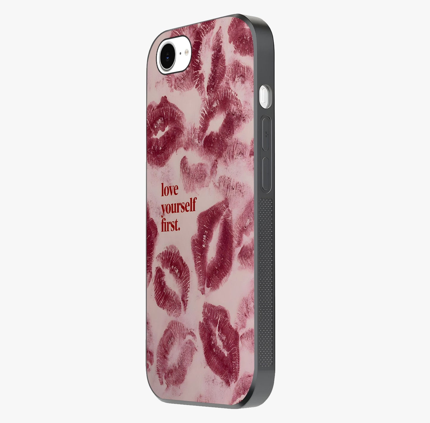 Crimson Kiss Love Glass Case photographed in natural light showing reflective finish and design depth.
