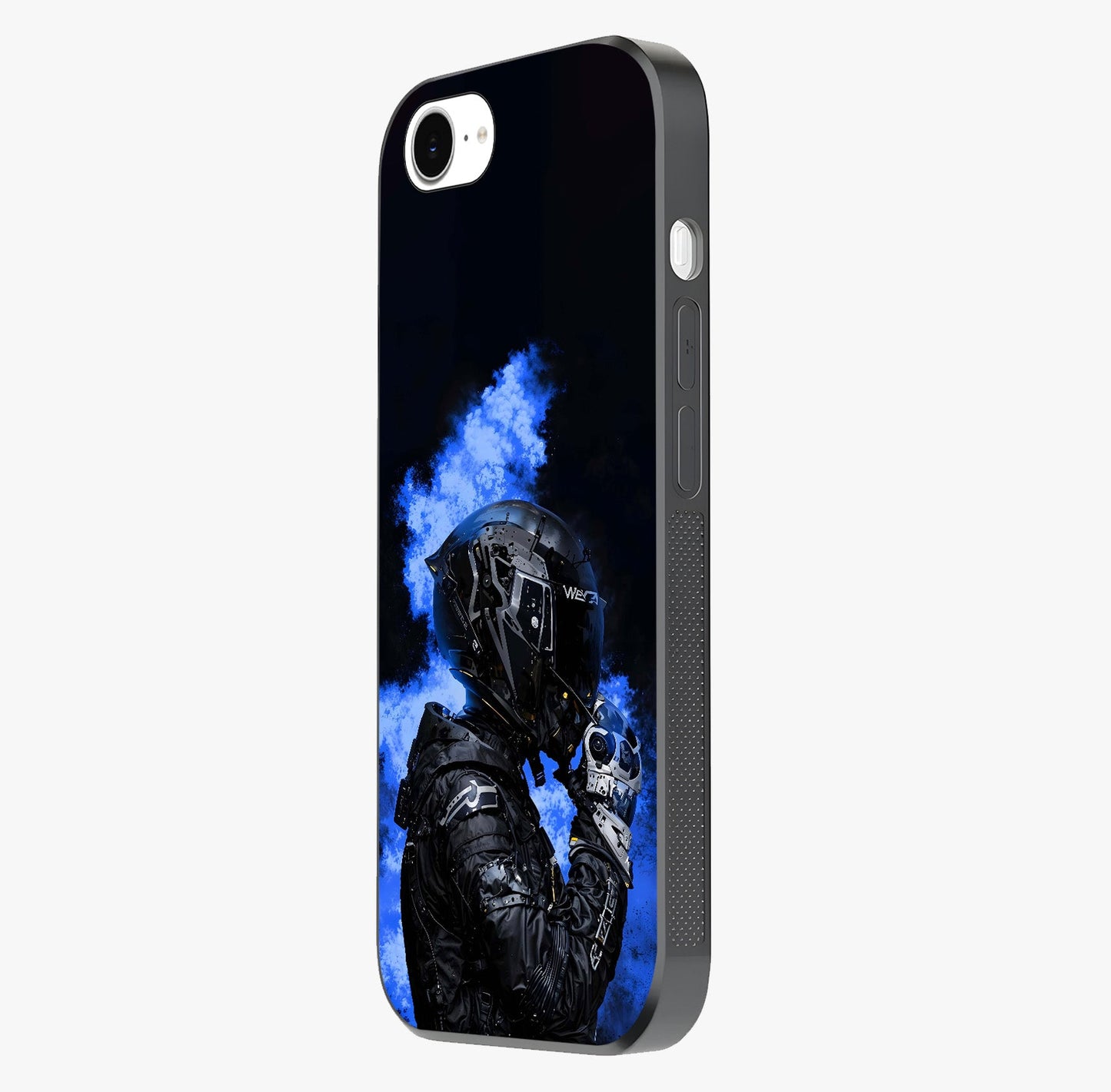 Cyber Sentinel Protocol Glass Case photographed in natural light showing reflective finish and design depth.