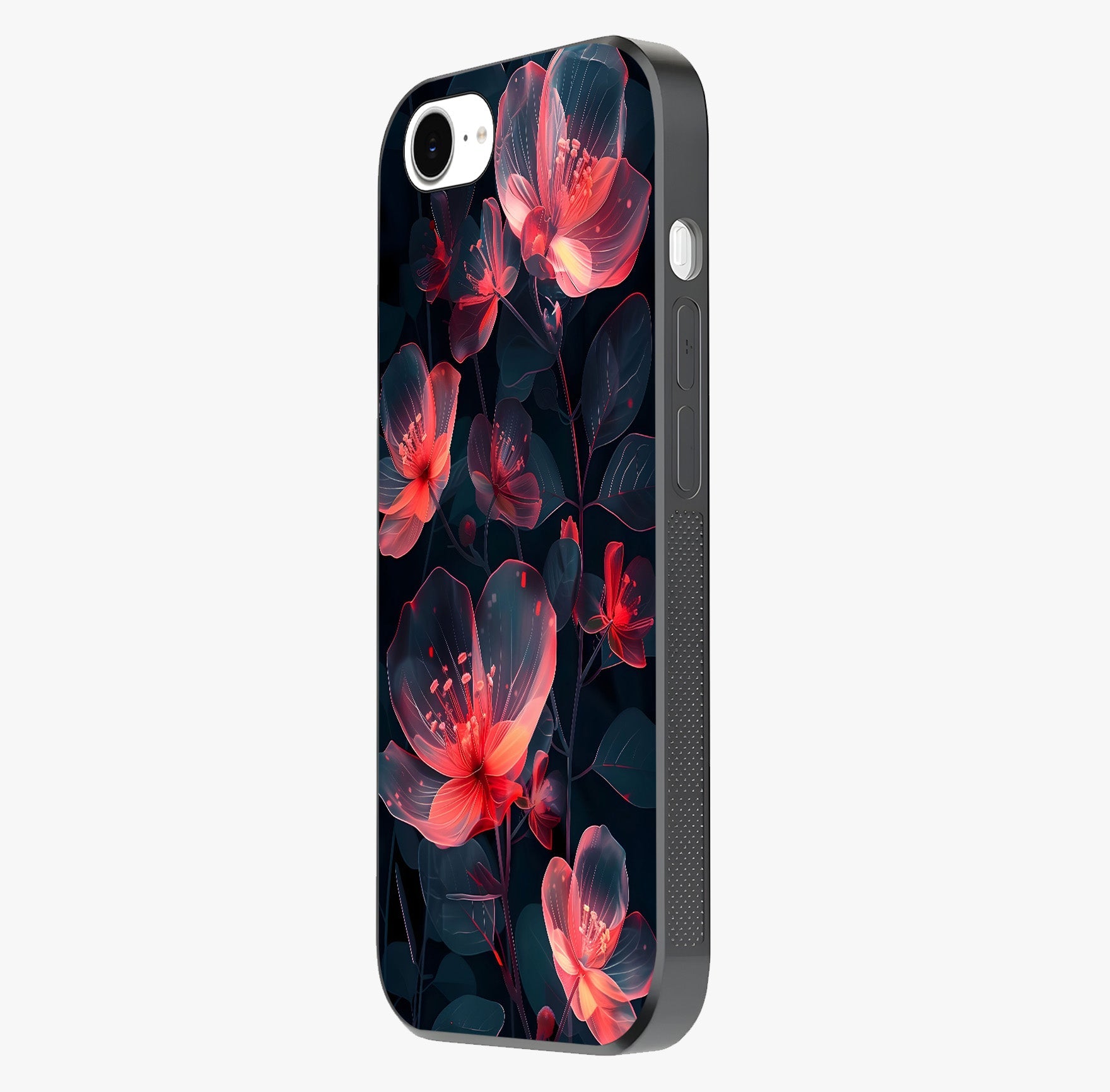 Dark Shade Of Flower Glass Case photographed in natural light showing reflective finish and design depth.