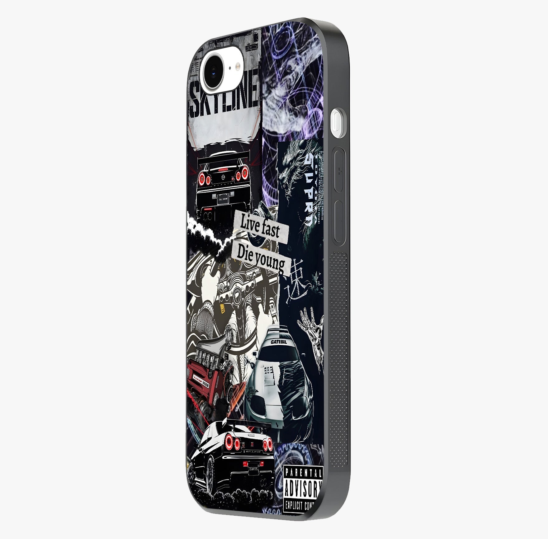 Die Young Glass Case photographed in natural light showing reflective finish and design depth.
