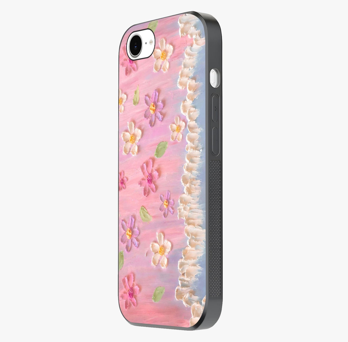 Dreamy Painted Garden Glass Case photographed in natural light showing reflective finish and design depth.