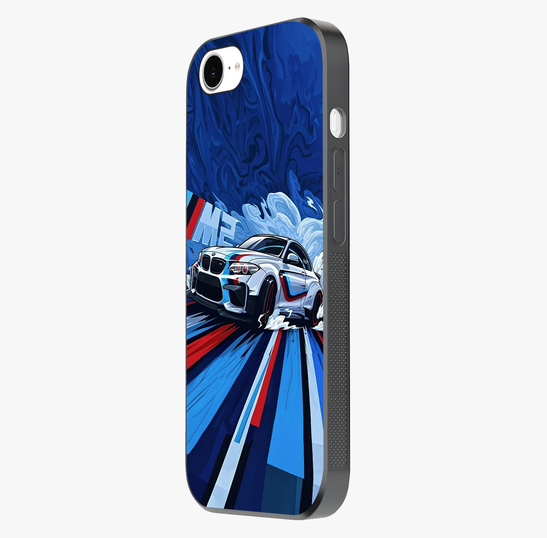 Drift Power Rush Glass Case photographed in natural light showing reflective finish and design depth.