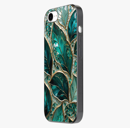 Emerald Leaf Glass Glass Case photographed in natural light showing reflective finish and design depth.